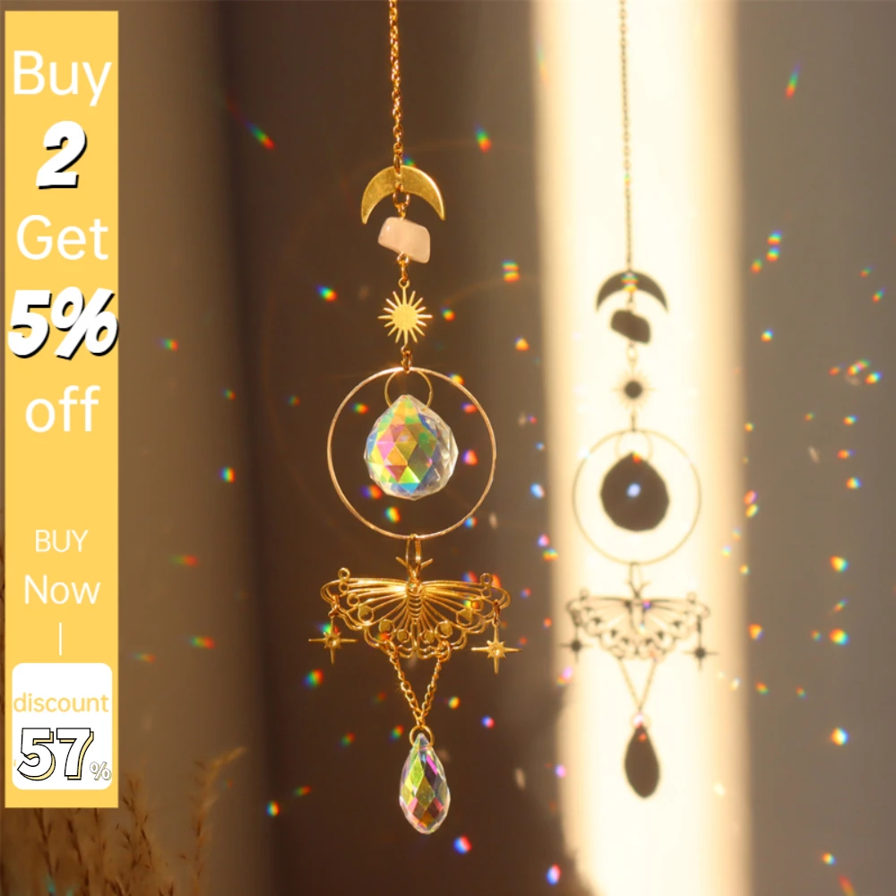 

Crystal Wind Chime Butterfly Moth Prisms Metal Light Catcher Windbell Hanging Ornaments Window Curtain Pendant Home Garden Decor