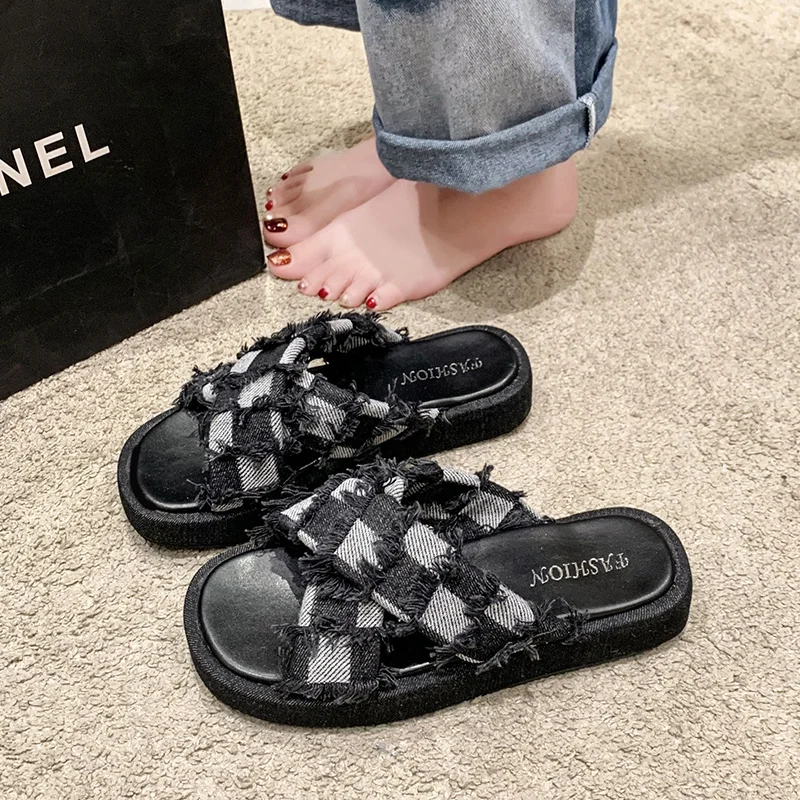 Denim Rome Thick Women Slipper 2023 Summer Platform Heels Casual Sport Beach Ladies Slides Fashion Dress Women Sandals Flip Flop