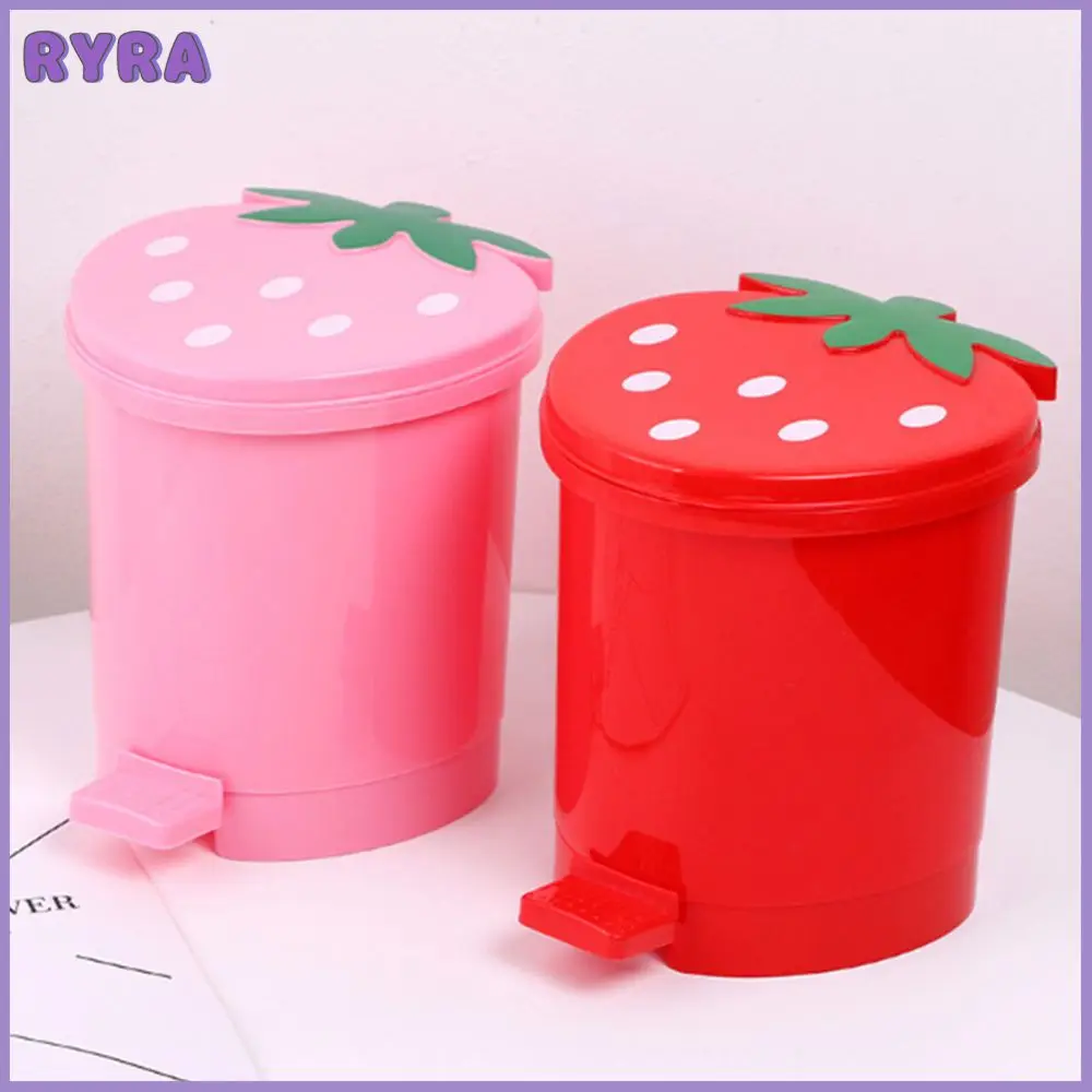 

Strawberry Bucket Cartoon Mini Trash Household Easy To Clean Trash Can Cleaning Utensils Storage Bucket Desktop A Key To Open