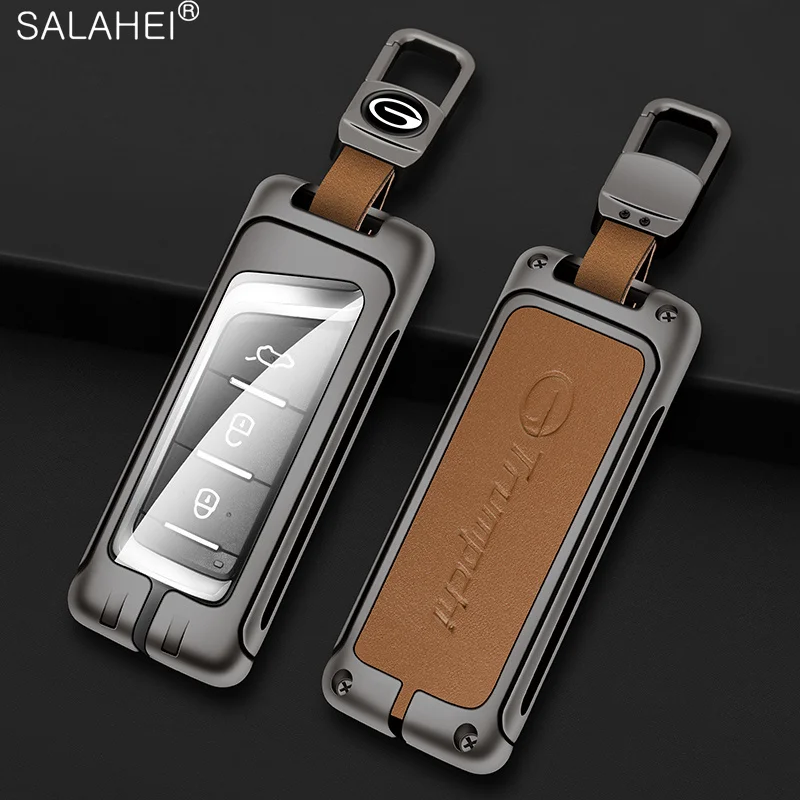 

Metal Leather Car Remote Key Case Full Cover Shell For GAC Trumpchi 2019 GS4 GS7 GS8 GM6 GM8 GA8 Protector Keychain Accessories