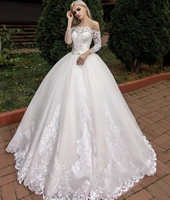 gorgeous wedding dress 2022 off shoulder boat neck 34 sleeve lace appliques sequins beads bridal ball gown vestidos de noiva