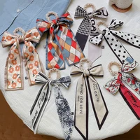 silk scarf hair ribbon female thin section tied hair pearl bow floating ribbon hundred match head rope korean hair accessories