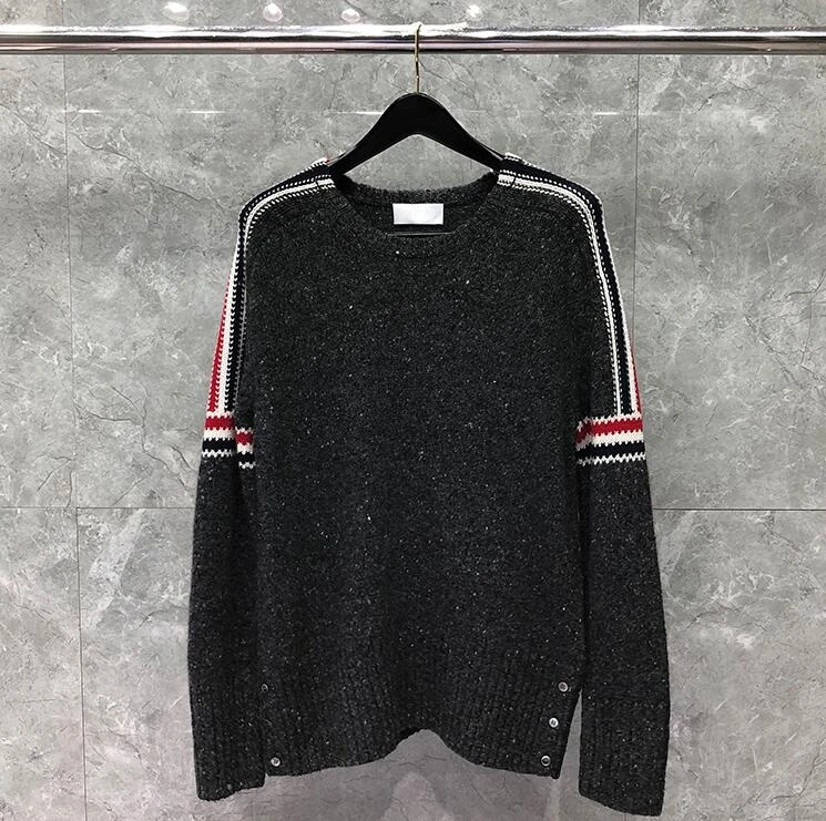 New Man's Sweaters Starry Side Button Adjustable Couples Women Slim Fit O-Neck Pullover Clothing Striped Wool Thick Casual Coat