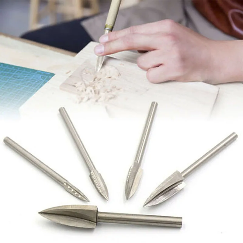

5Pcs Wood Carving Drill Bit Steel Engraving Drill Bit Set Carbide Steel Root Milling Grinder Woodworking Precise Carve Tool