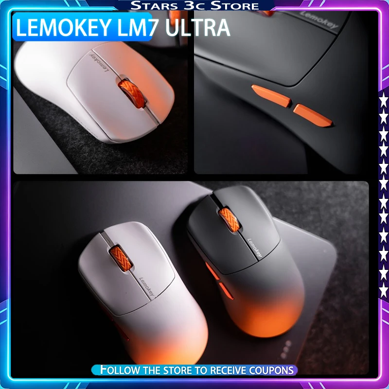 Фото Беспроводная мышь Lemokey LM7 ULTRA, три режима подключения, двойной сенсор 8K PAW3395/3950, золотое колесо прокрутки, легкая, с низкой задержкой, игровая мышь, подарок для геймера №1