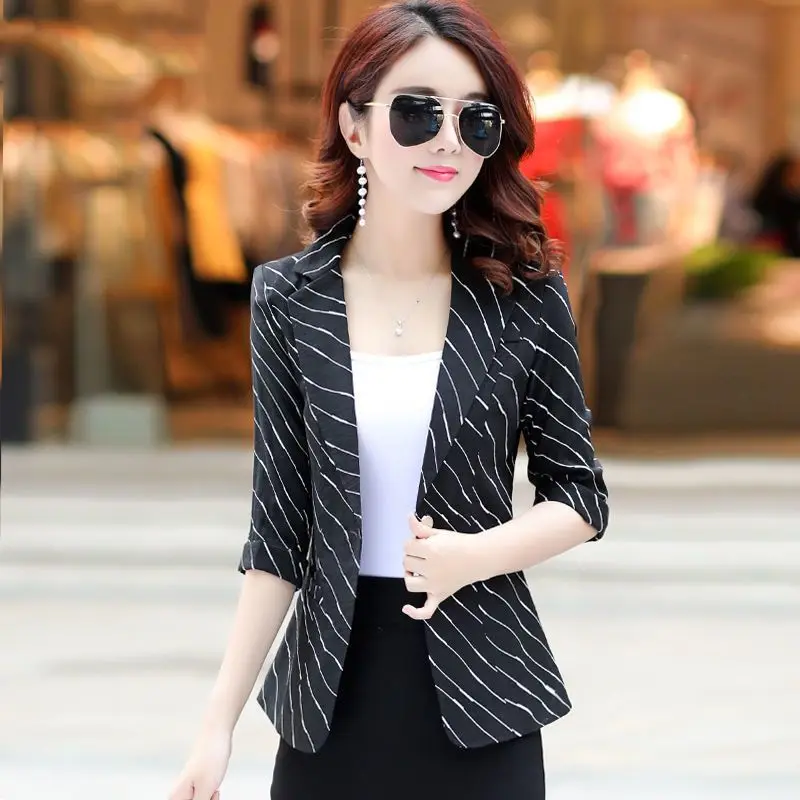 2023 Autumn and New Small Suit Women Seven Sleeve Thin Coat Casual Slim Top Women's Summer Wear