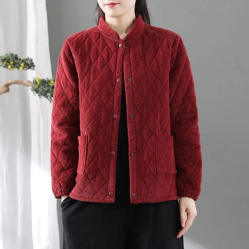 Corduroy Winter Coat Women Puffer Jacket Winter New Korean Style Long Ladies Over-the-knee Cotton Padded Jacket Keep Warm