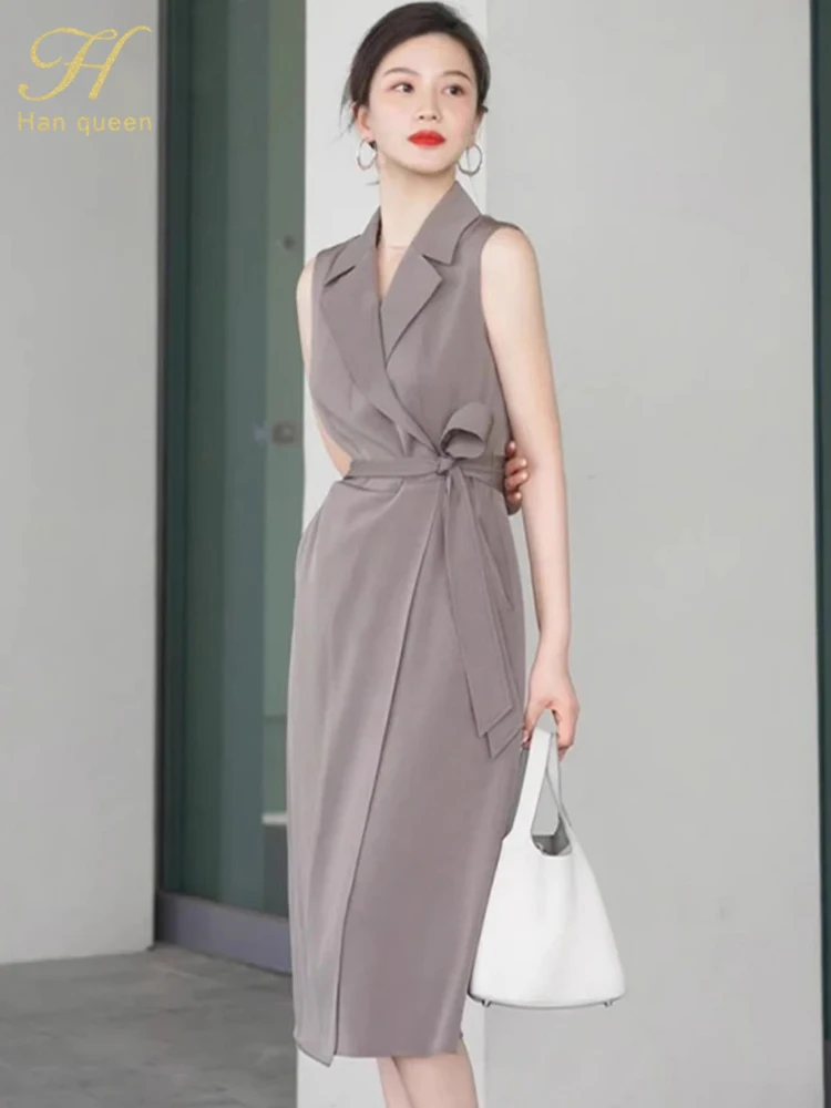 

Женское платье без рукавов H Han Queen, элегантное профессиональное простое базовое Повседневное платье с высокой талией, лето 2023