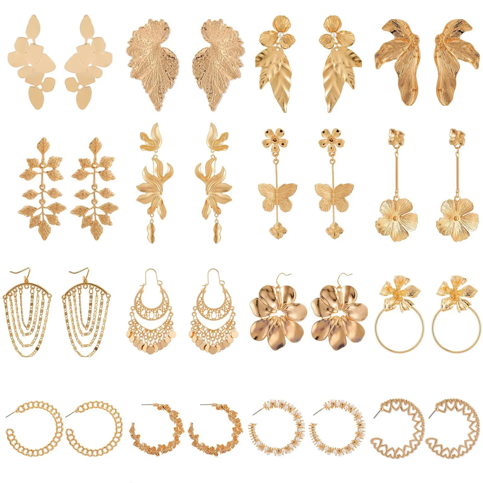 

New 2022 Metal Earrings Butterfly Flower Leaf Exaggerated Earrings