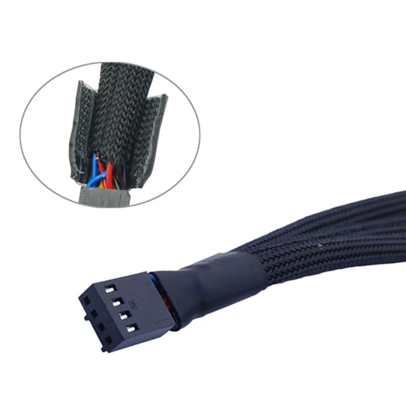 

27 см 4-сторонний PWM разветвитель вентилятора черный 4-контактный кабель 4-контактный PWM-коннектор, кабель-удлинитель вентилятора od1.4 мм E8BE