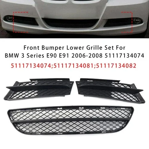 Фото Нижняя передняя решетка бампера для BMW 3-й серии E90 E91 2005-2008, оригинальные номера 51117134074, 51117134081, 51117134082, решетка воздуховода бампера. №1