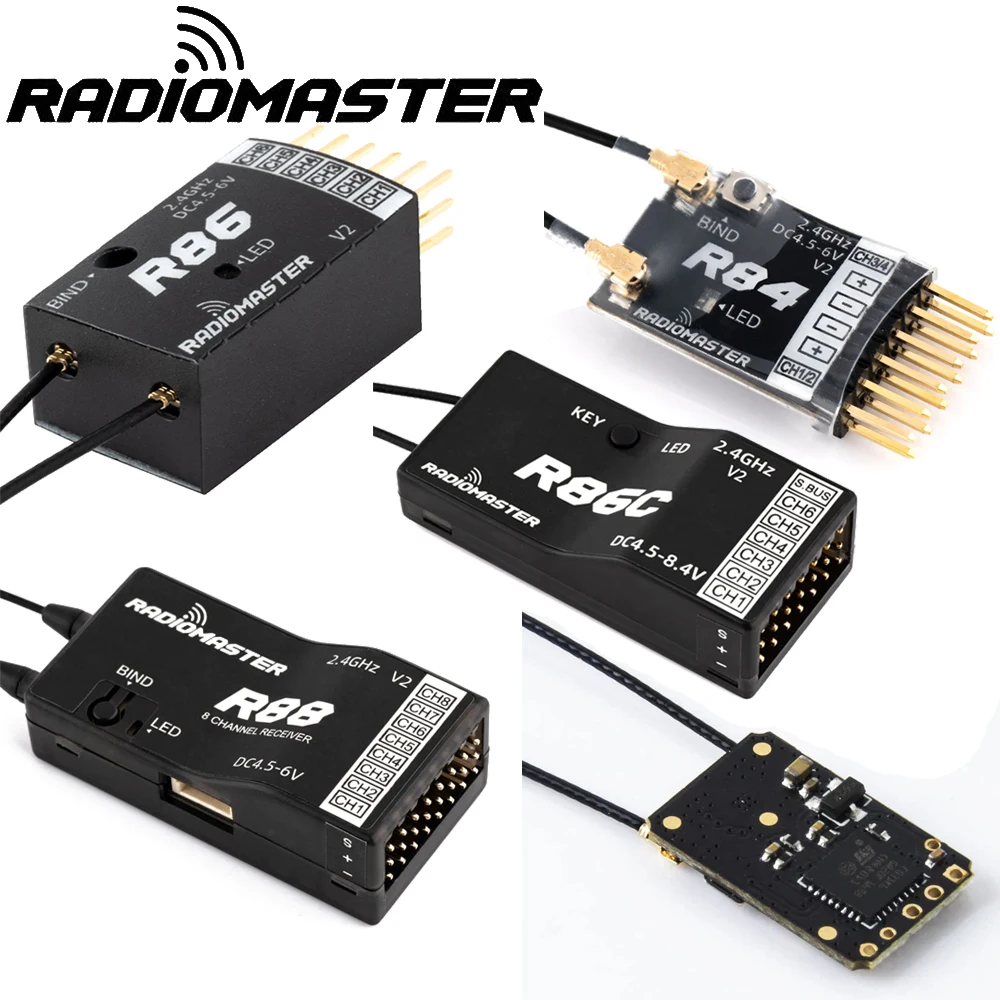 

Radiomaster R81 R84 R86 R86C R88 V2 4.5-6V 2.4Ghz 4Ch/6Ch/8Ch Receiver SBUS RSSI V2.0 For FRSKY D8 D16 TX16S SE RC FPV Drones