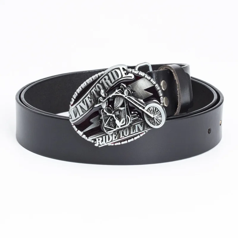 Fashion Skull Motorcycle Belt for Men's Women's Smooth Buckle Real Cowhide Extended Versatile Jeans Fashion Couple Belt Gift