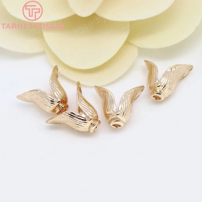 (3161) 6 шт. 13x15 мм 24 К позолоченные латунные цветочные бусины колпачки с кисточками