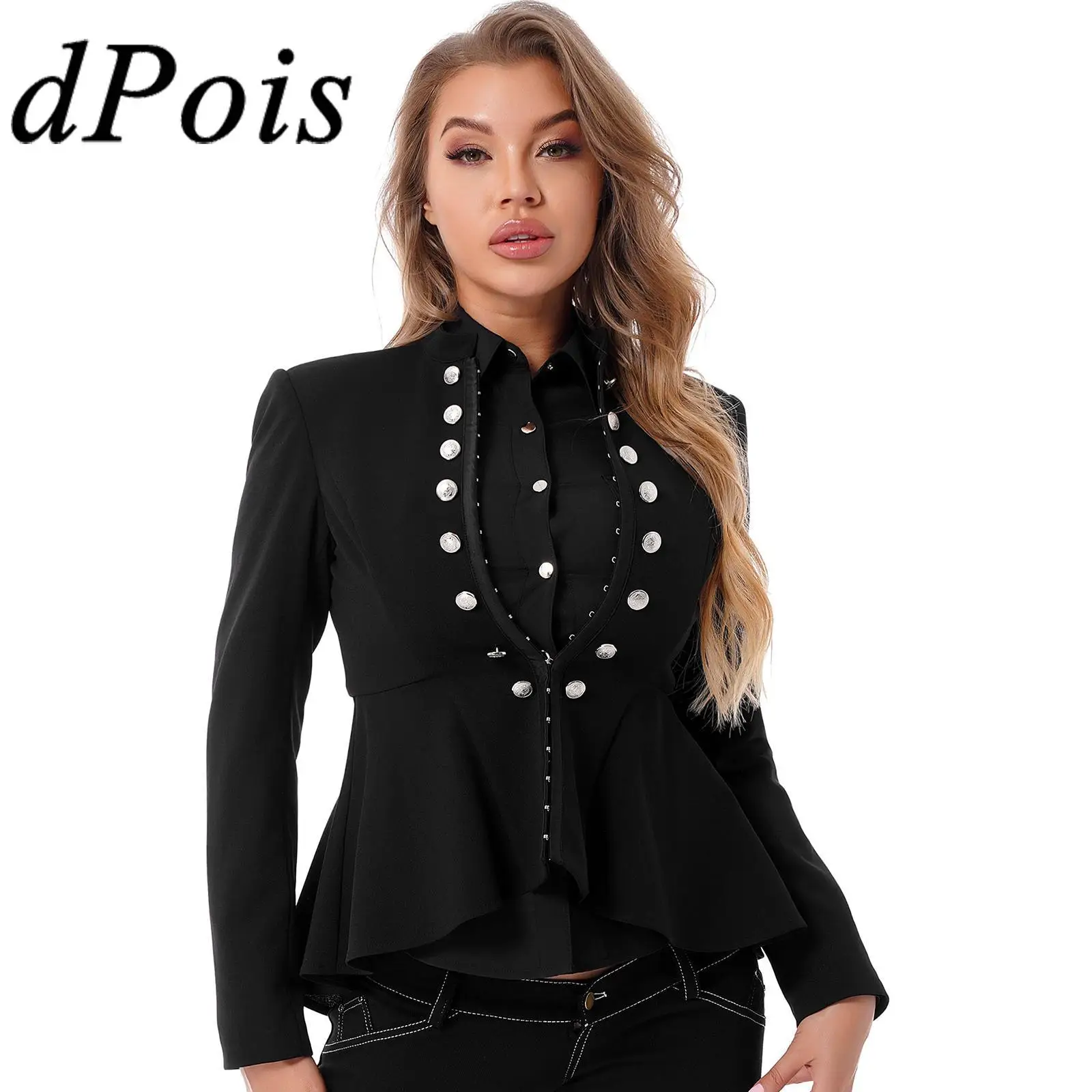 

Womens Vintage Blazers Double-Breasted Long Sleeve Hi-Lo Peplum Blazer for Office Ladies Suits Jacket Business OL Outerwear