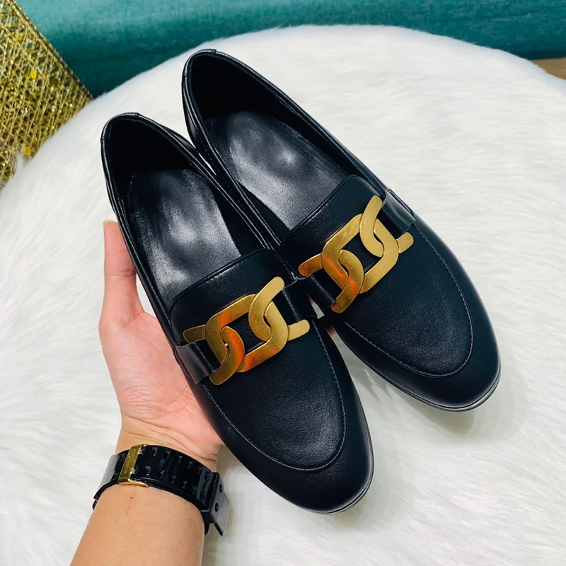 2023 New Women's Metal Buckle Decorative Flat Shoes Solid Color Casual Shoes Loafers Ladies Casual Shoes Ladies Flat Shoes