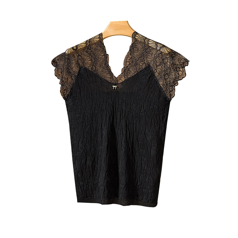 Женская трикотажная футболка без рукавов с V-образным вырезом