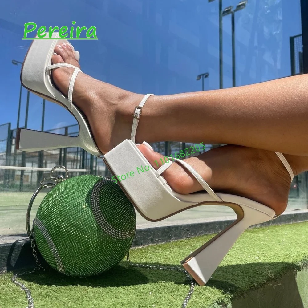 

Женские сандалии с ремешком на щиколотке, белые однотонные вечерние римские сандалии на массивном каблуке с квадратным носком и пряжкой, Новое поступление 2023