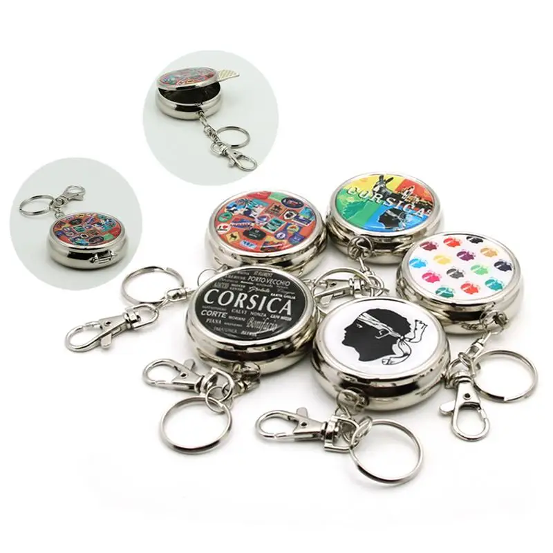 

Mini Cigarette Ashtray Portable Pocket Round Tinplate ShtrayCar Ashtray With Key Chain And Cigarette Holder Case Dropshipping
