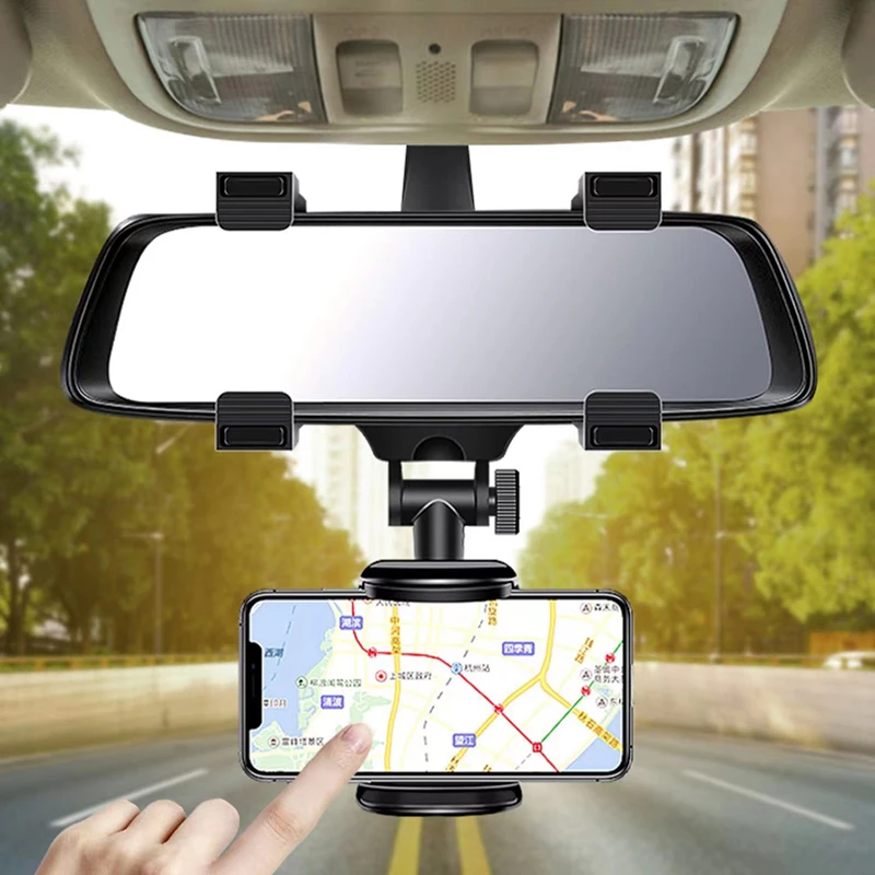 360 Rotatable Car Rearview Mirror Mount Phone Holder Telescopic Cell Phone Stand Vehicle GPS Bracket Auto Interior Accessories