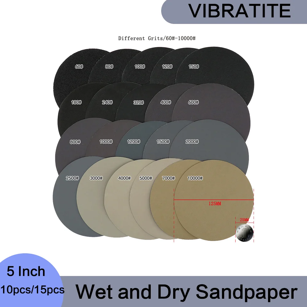 

VIBRATITE Шлифовальная бумага 5 дюймов 10/15 шт