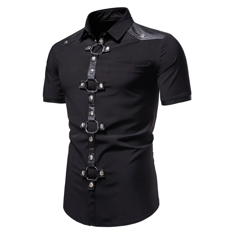 

2022 Fashion New Men's Punk shirts Men's Gothic Rivet Short Sleeve Shirts Casual For Men Comfortable Summer Wear shirts