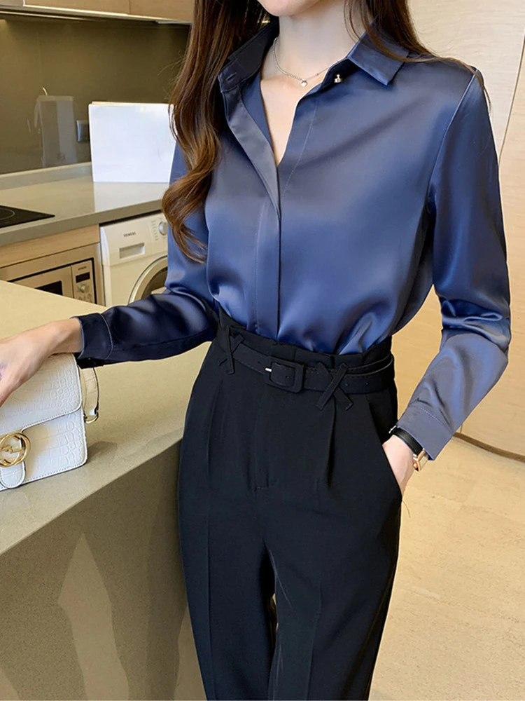 

Silk Blouse Long Sleeve Fashion Blouse 2022 Satin Top Blouse and Shirt Basic Ladies Top Fashion Trend Simple Women