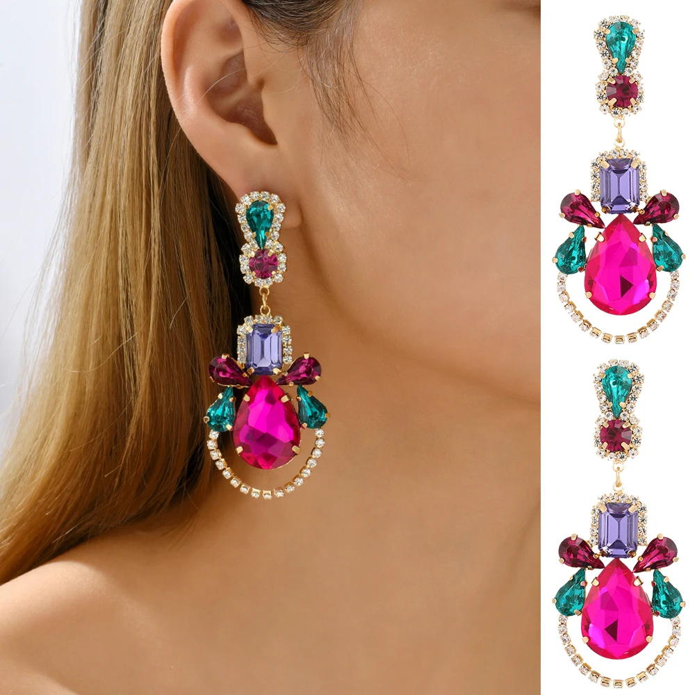 

Shiny Rhinestone Chandelier Teardrop Dangle Drop Earrings Luxury Vintage Fairy Elegant Cute Pendientes Statement Party Jewelry
