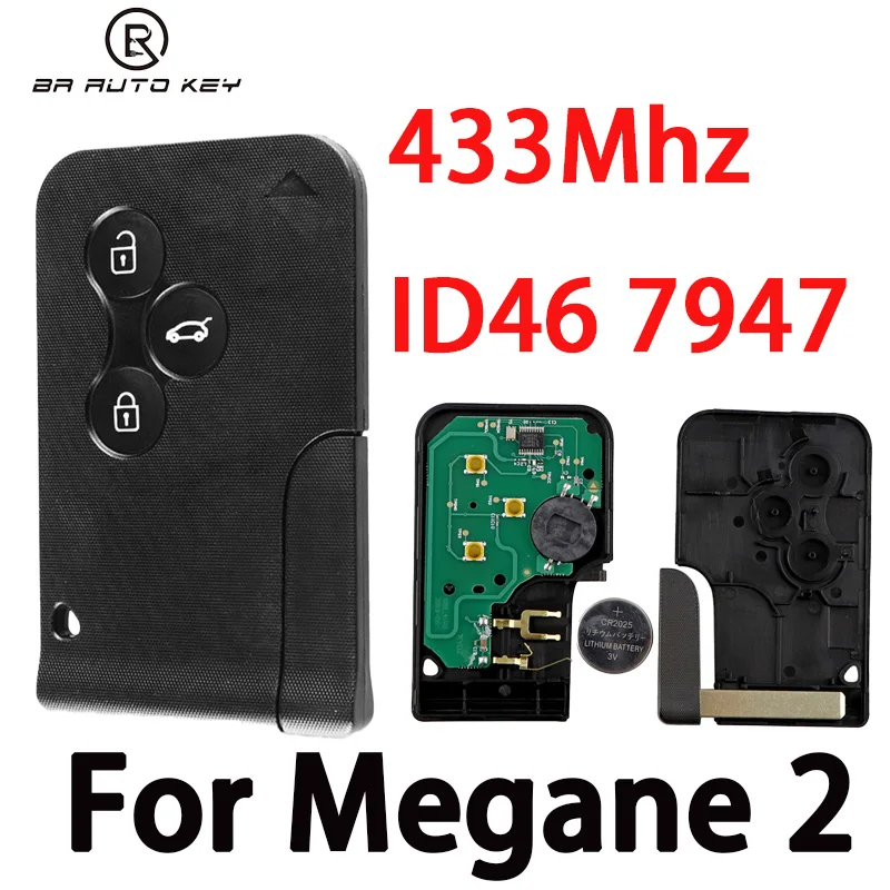 

3 кнопки умного дистанционного управления автомобильным брелоком для Renault Megane 2 Scenic Remote Key Card для Megane II 433 МГц с чипом ID46 PCF7947
