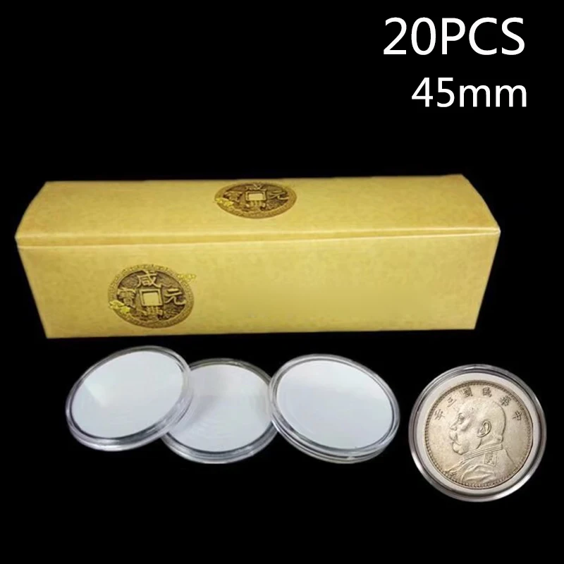 

20pcs 45mm Round Cases Coin Storage Capsules Holder With Adjustable Pads Transparent Coin Collection Holder Containers
