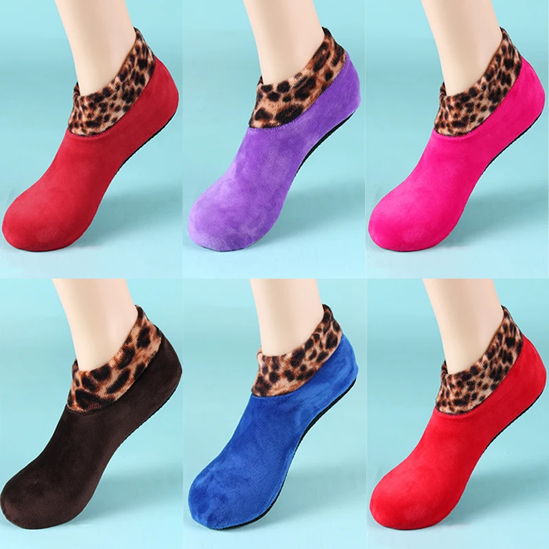 

1pair Men's Winter Warm Double-faced Fleece Bed Sock Non Slip Slipper Floor Socks Colorful High Elastic Men Sports Socks