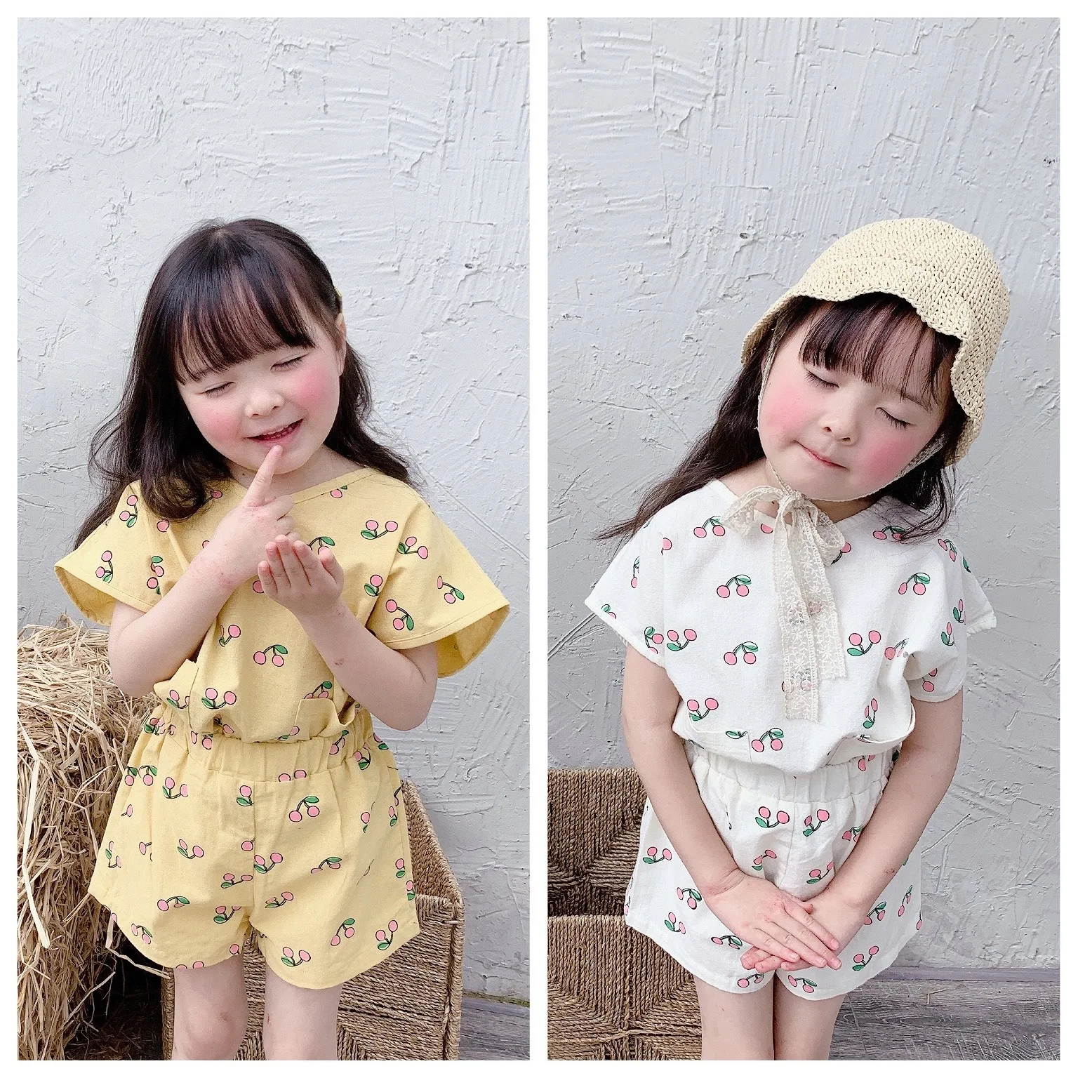 

Children's Clothing Sets 2022 Summer New Arrivals Girls Summer Korean Style Cherry Print Cute Casual 2 PCS Girls Suits FY02224