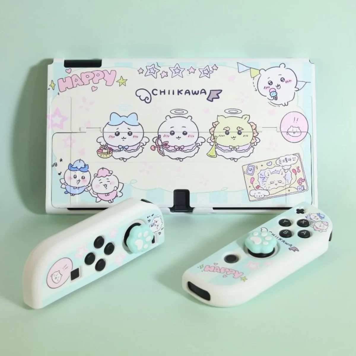 Фото Чехол Kawaii Chiikawa Usagi Anime для Nintendo Switch OLED, белый, с подставкой, совместимый, жесткий защитный чехол для консоли Switch, подарок №2