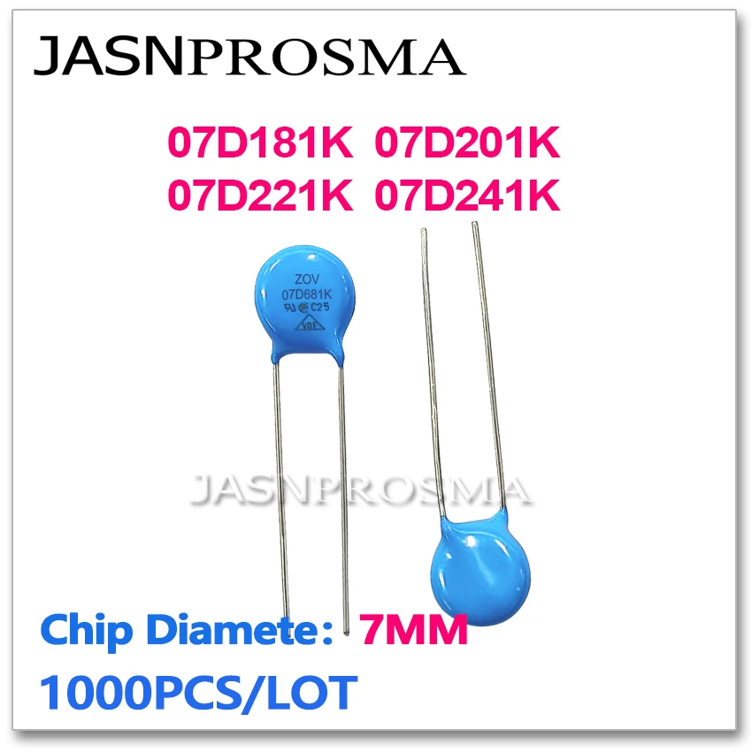 

JASNPROSMA 07D181K 07D201K 07D221K 07D241K 7MM 1000PCS 180V 200V 220V 240V Varistor resistor 7D181K 7D201K 7D221K 7D241K ZOV