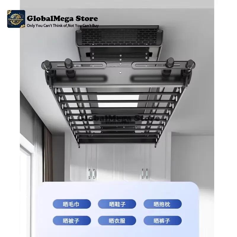 Фото Умная электрическая сушилка для белья GlobalMega Store с дистанционным управлением, автоматическая, подъемная, для дома, с четырьмя телескопическими штангами №2