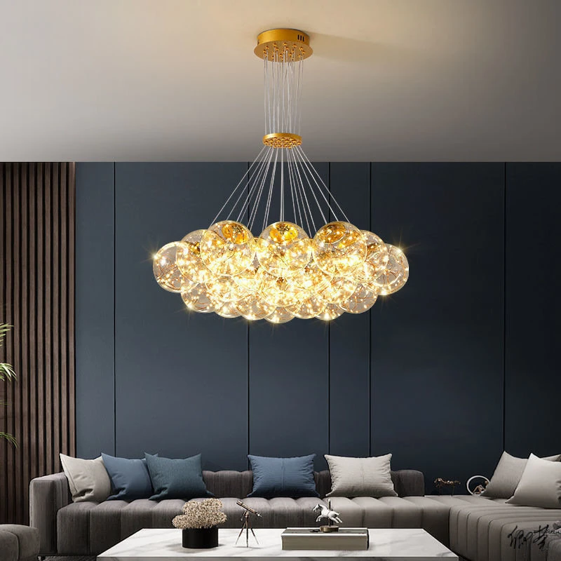 

Led Art Chandelier Pendant Lamp Light Room Decor New Popular Gold Glass Ball Dining Living Restaurant Home Hanging