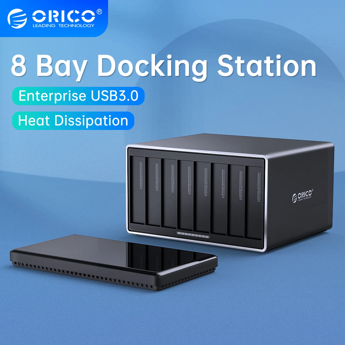 ORICO NS Series 3.5'' 8 Bay USB3.0 HDD Docking Station SATA to USB3.0 HDD Enclosure with 120W Power HDD Case Support 128TB