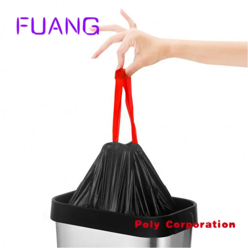 Custom Design Large Strong Eco Friendly 5 13 30 39 Gallon Drawstring Garbage Bags Can Bin liner Heavy Duty Refuse Trash Bags