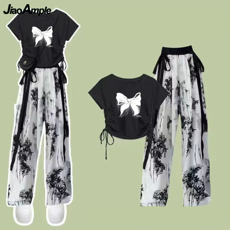 Женская футболка с бантом и брюки широкими штанинами летний комплект из 1 или