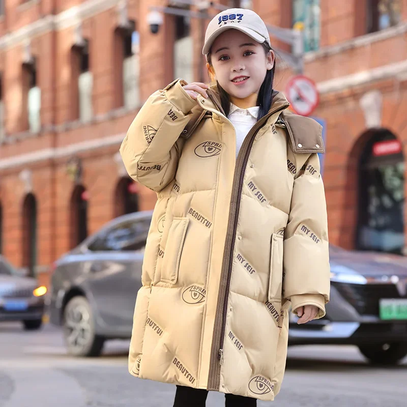 Детский теплый пуховик для девочек 4-14 лет на утином пуху