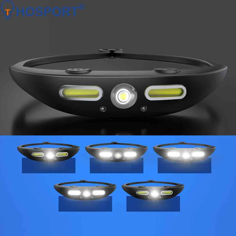 

LED Headlamp Waterproof Headlamps Flashlights Wave Induction 5 Modes Motion Sensor Silicone Design for Hiking Cycling Adventure