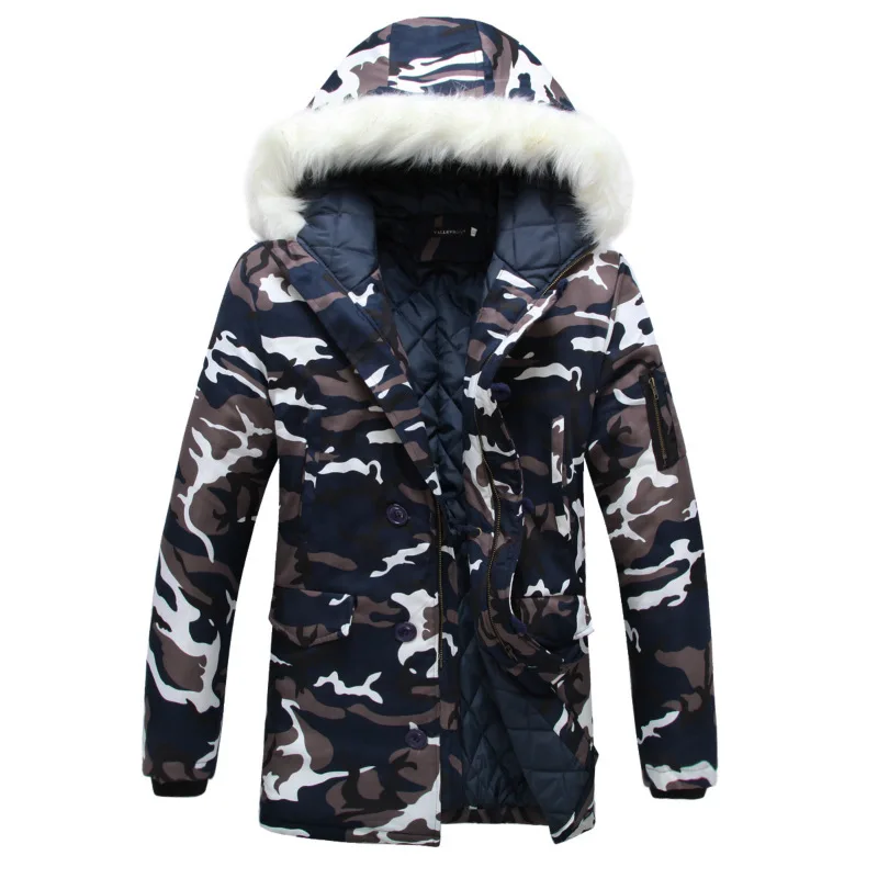 New Autumn/Winter 2022 Camouflage Large Fur Collar Medium Length Padded Coat Coat Men's Fashion Padded Coat Thickened