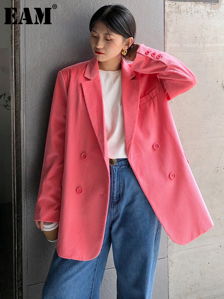 

[EAM] Women Green Corduroy Big Size Blazer New Lapel Long Sleeve Loose Fit Jacket Fashion Tide Spring Autumn 2022 1DD6462