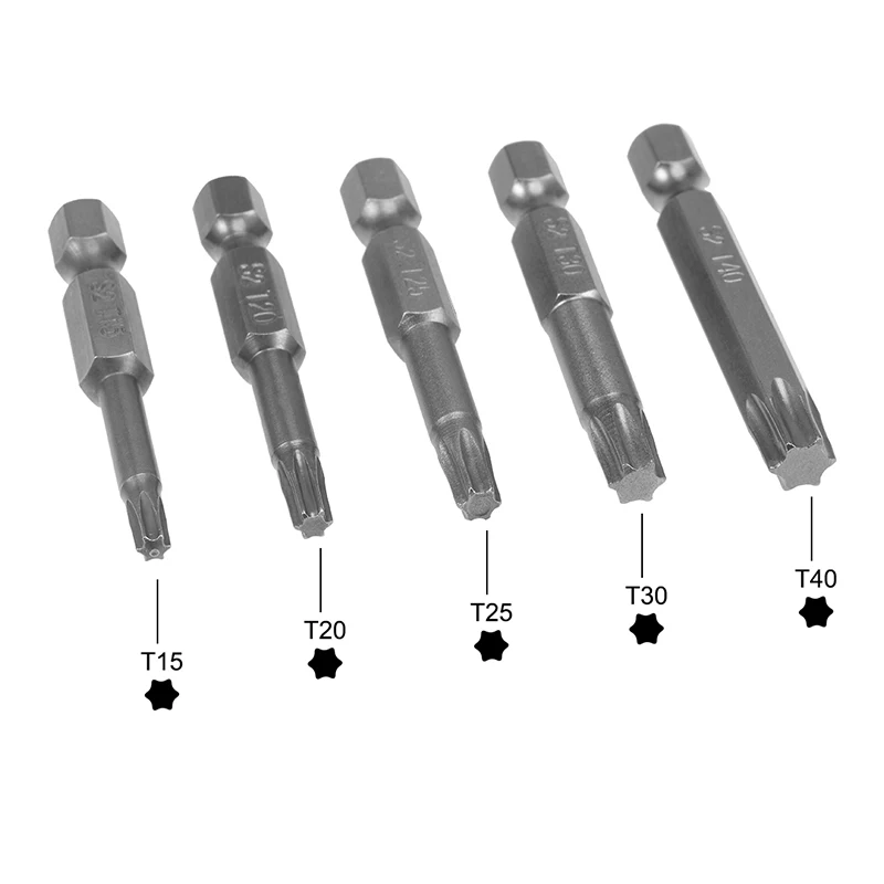 

5pcs T15 T20 T25 T30 T40 Torx Bits Set 1/4 Inch Hex Shank Magnetic Screwdriver Bit Set 50mm Length S2 Screw Driver Hand Tools