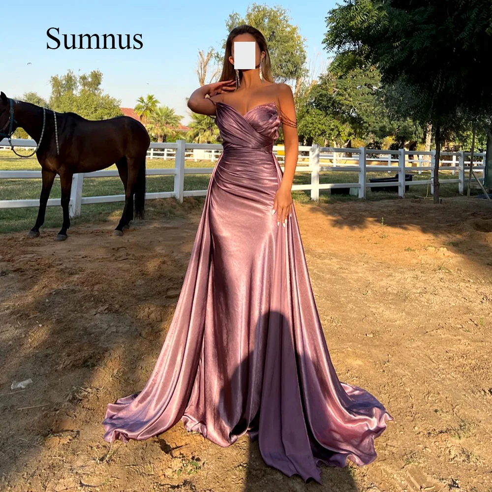 

Sumnus Saudi Arabic Mermaid Evening Dresses 2023 Beads Off Shoulder Pleats Satin Luxury Dubai Evening Prom Drsses Customized