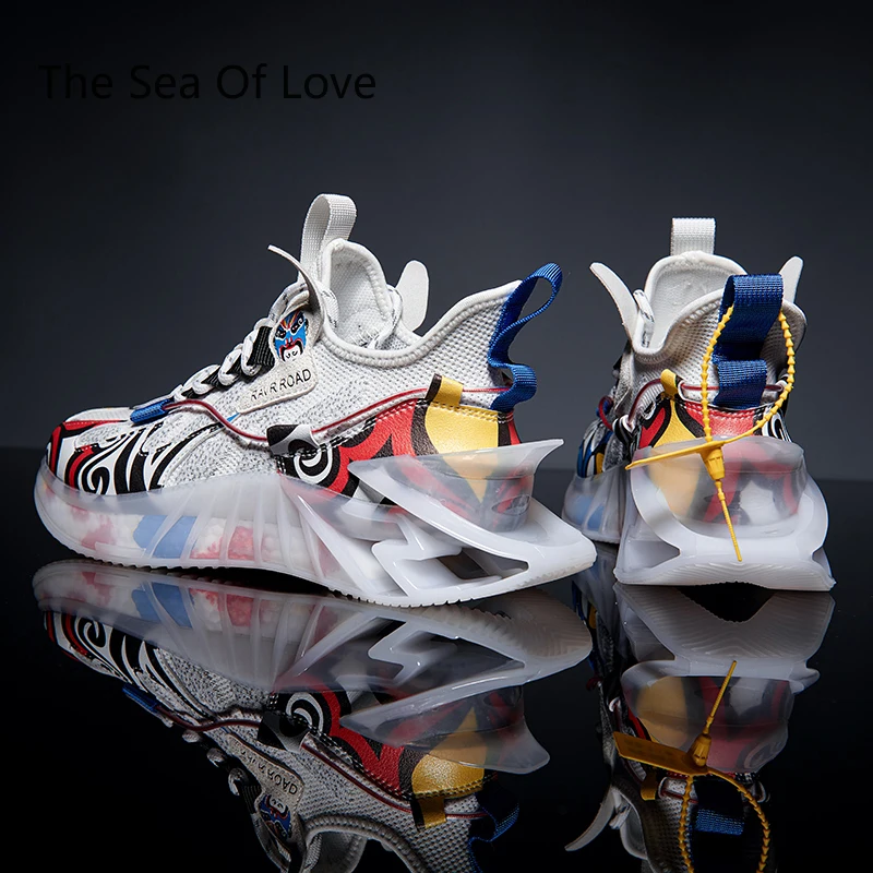 Кроссовки мужские беговые дышащие спортивные туфли с клинком граффити Уличная