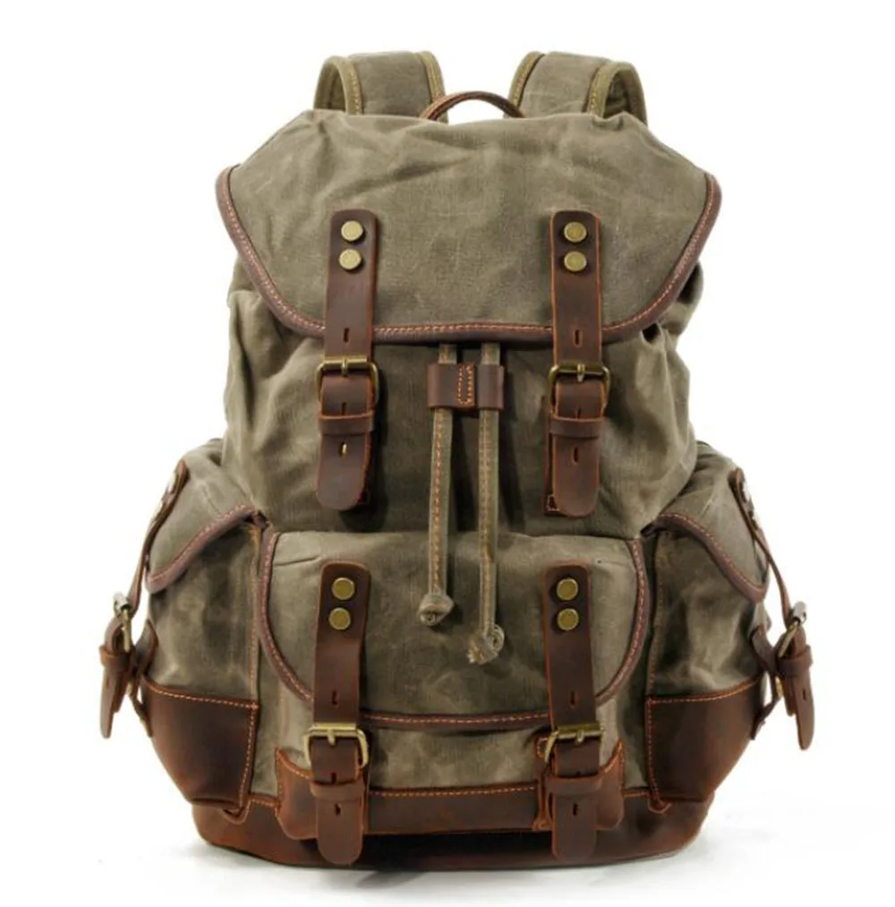 9508 Newest Outdoor Sport canvas patchwork leather hiking bags  Large capacity  Sutdent Travelling   laptop computer backpack