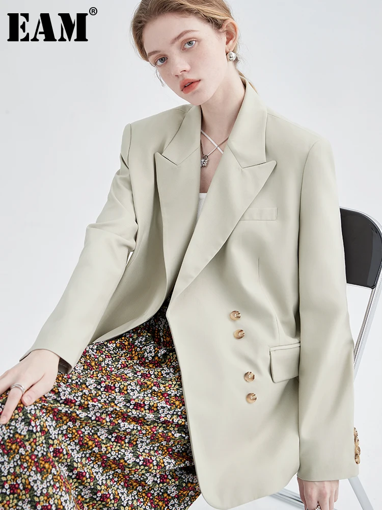 

[EAM] Women Lining Striped Big Size Casual Blazer New Lapel Long Sleeve Loose Fit Jacket Fashion Spring Autumn 2022 1DE6455