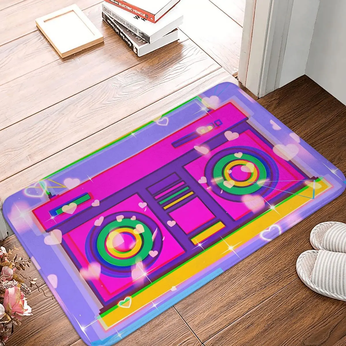 Colorful Pink Boombox Boom Box Music Non-Slip Carpet Doormat Living Room Bath Mat Welcome Floor Rug