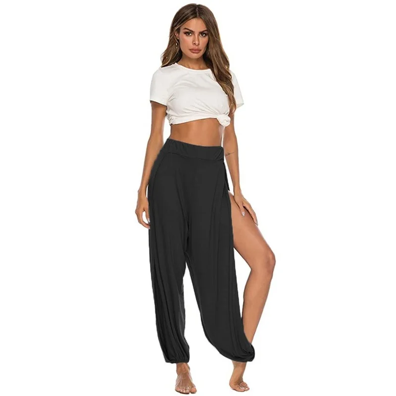 Women's Pants Summer Sexy Solid Color Loose Hollow Out Bloomers Women's Fashion High Waist Slit Harem Pants Trousers